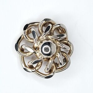 Vintage Cuban Chain Link Ball Wreath Circle Brooch Silvertone Goldtone Metal 1.2